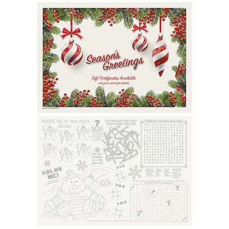 Hoffmaster 10" x 14" Holiday Ornaments Gift Certificate Paper Placemats 1000 PK 311143